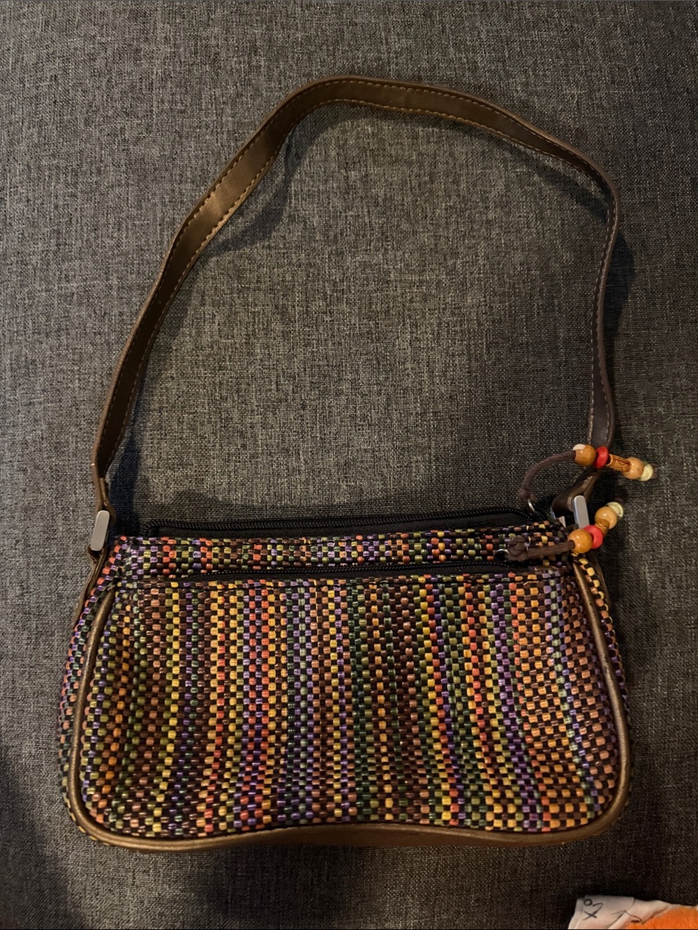 Multicolor Woven Crossbody Bag with Brown Trim - Liz Clairbone